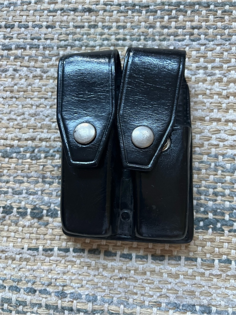 Black Double Pouch Leather Belt Case